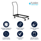 Flash Furniture Kaden L-Shaped Folding Chair Dolly for Large Events, Commercial Grade Steel Folding Chair Cart, Holds up to 36 Chairs, Black