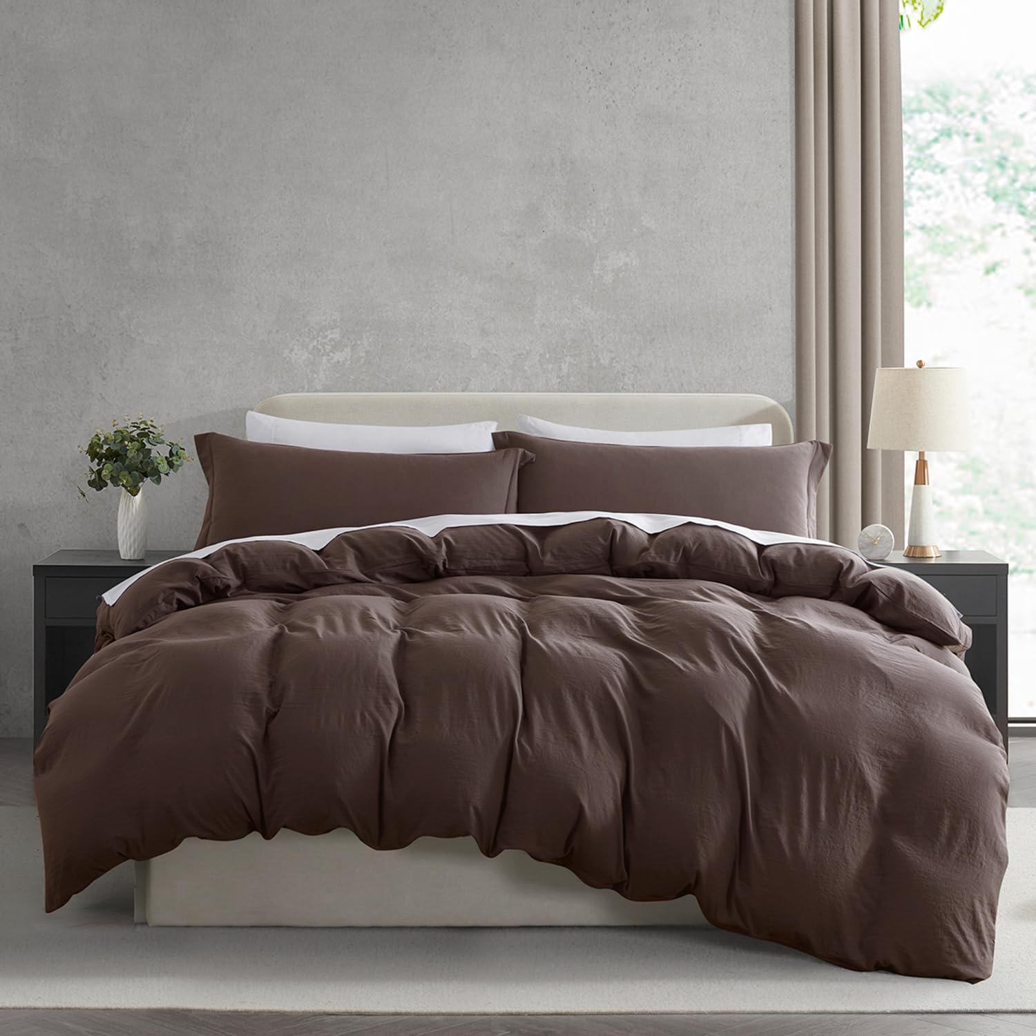 Nestl Chocolate Brown Duvet Cover King Size - Soft Prewashed King Duvet Cover Set, 3 Piece, With Zipper Closure, 1 Duvet Cover 104X90 Inches And 2 Pillow Shams - No Comforter