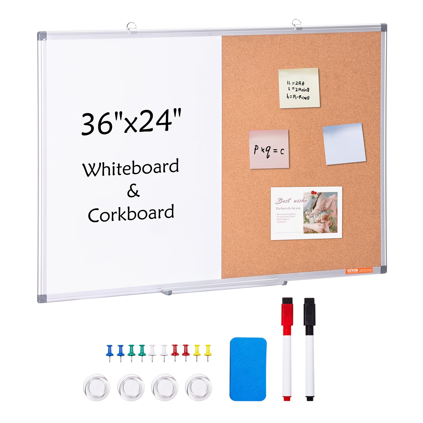 Vevor 36'X 24' Whiteboard & Cork Board Combo With Aluminum Frame For School Home