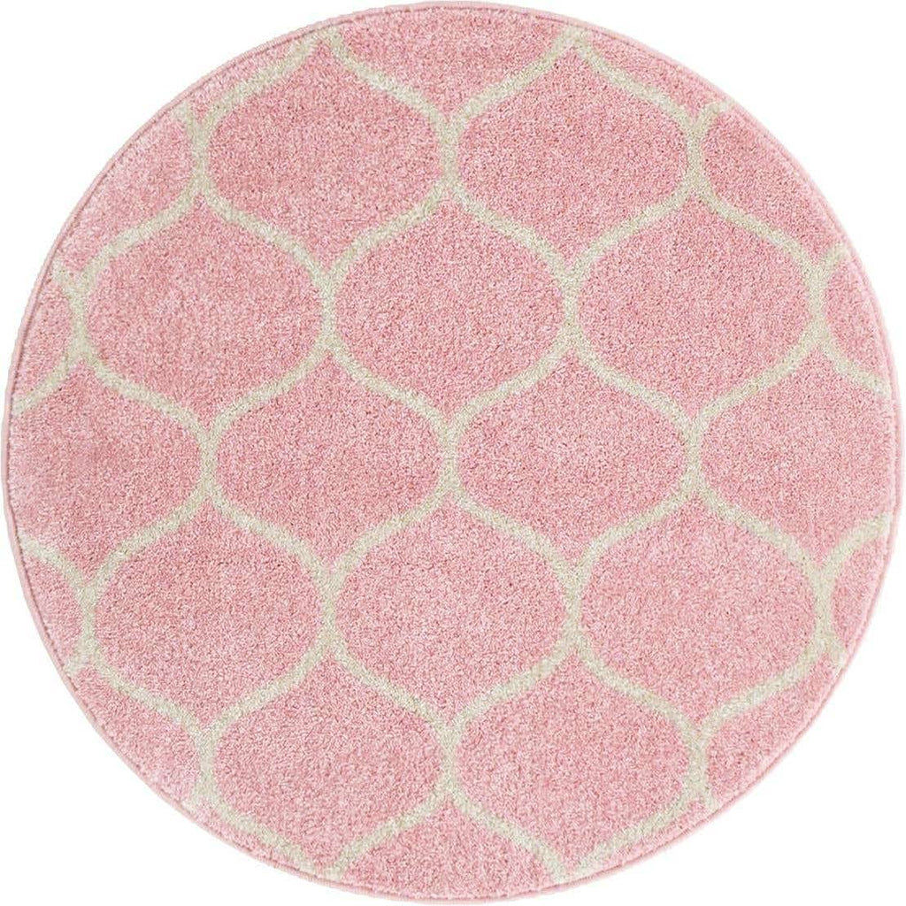 Unique Loom Trellis Frieze Collection Area Rug - Rounded (3' Round, Light Pink/ Ivory)