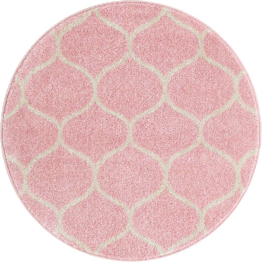 Unique Loom Trellis Frieze Collection Area Rug - Rounded (3' Round, Light Pink/ Ivory)