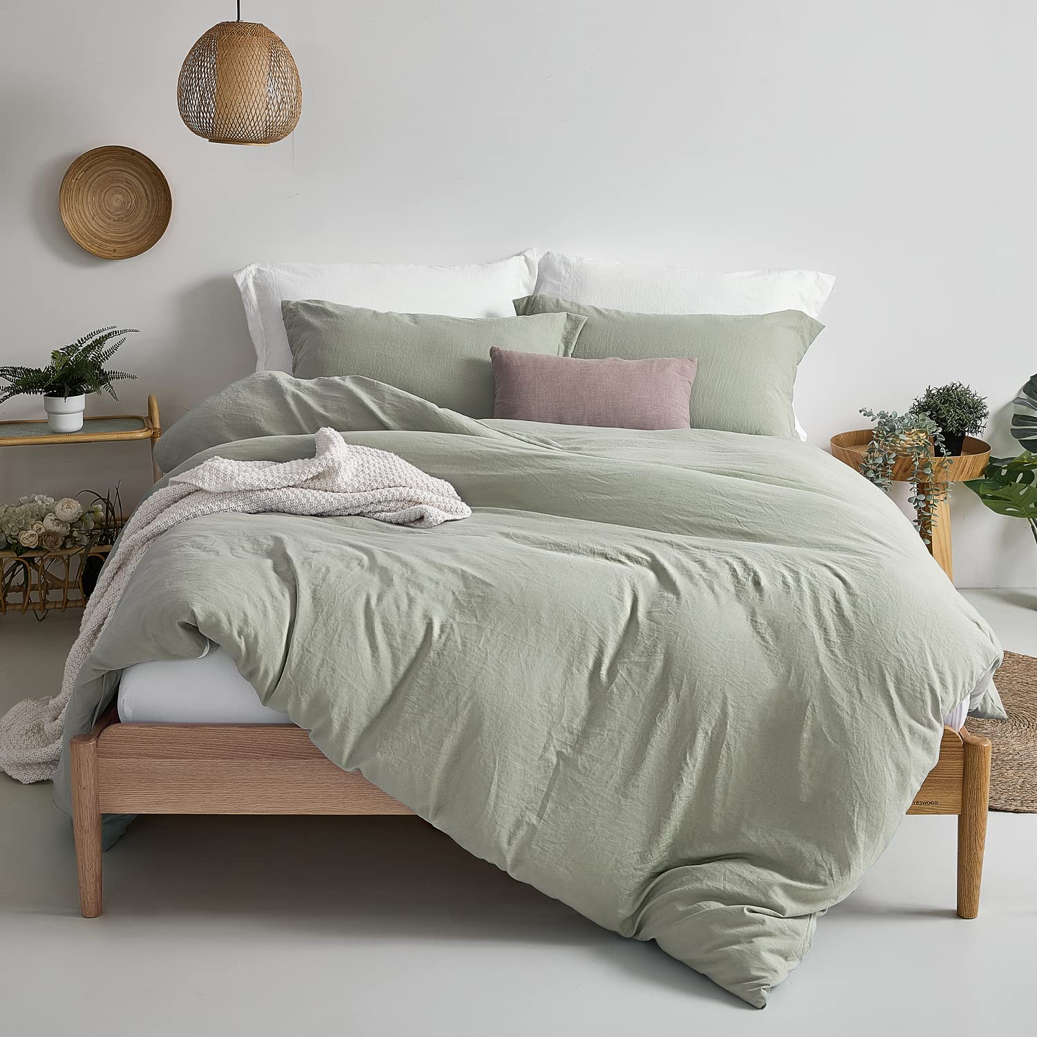 Mildly Super Soft Duvet Cover - 100% Washed Microfiber October Mist Sage Comforter Cover Set 3 Pieces With Zipper Closure & Corn