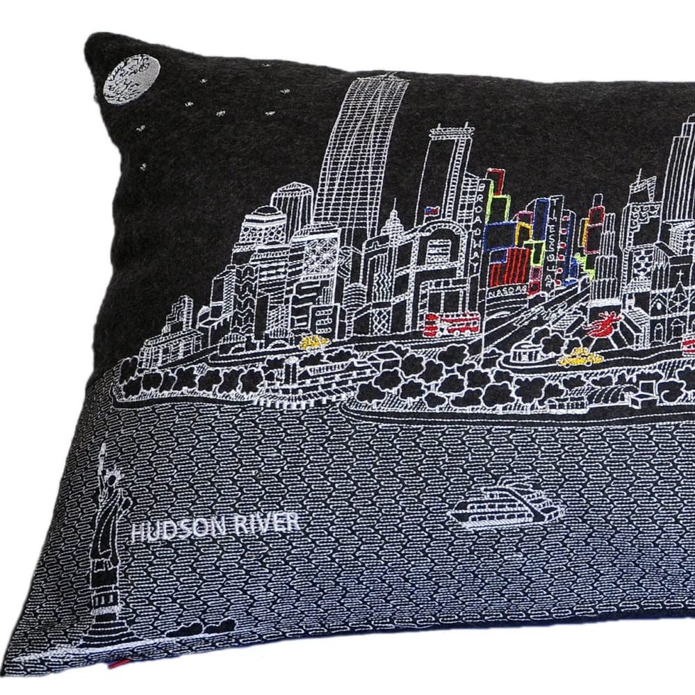 HomeRoots Grey 35' Black and White NYC Nighttime Skyline Standard Lumbar Decorative Pillow