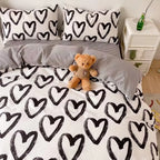 Clothknow Black And White Comforter Set King 3Pcs Love Bedding Comforter Sets Heart Shaped Comforter King Size Soft Kawaii Comfo