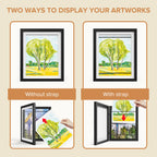 4 Pack Kids Art Frames, Kids Artwork Frames Changeable 8 X10.5 With Mat And 9 X12 Without Mat, Black Front Opening Children Pict