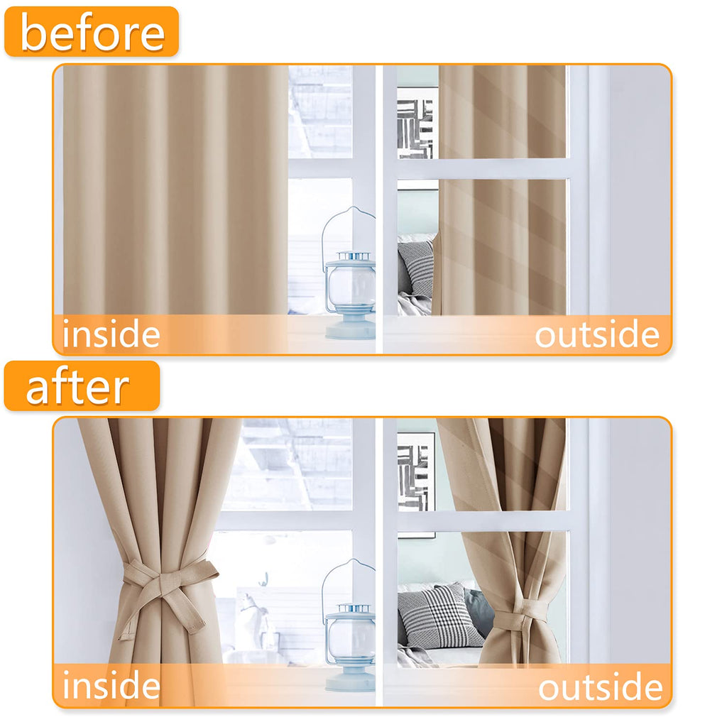 Hiasan Grommet Blackout Curtains For Bedroom, 38 X 63 Inches Length - Thermal Insulated & Light Blocking Window Curtains For Living Room, 2 Drape Panels Sewn With Tiebacks, Dark Grey
