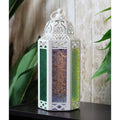 VELA LANTERNS White Moroccan Decorative Candle Lantern Holder for Easter, Rainbow, Medium