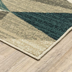 HomeRoots Grey Polypropylene 7’ x 9’ Gray and Teal Geometrics Indoor Area Rug
