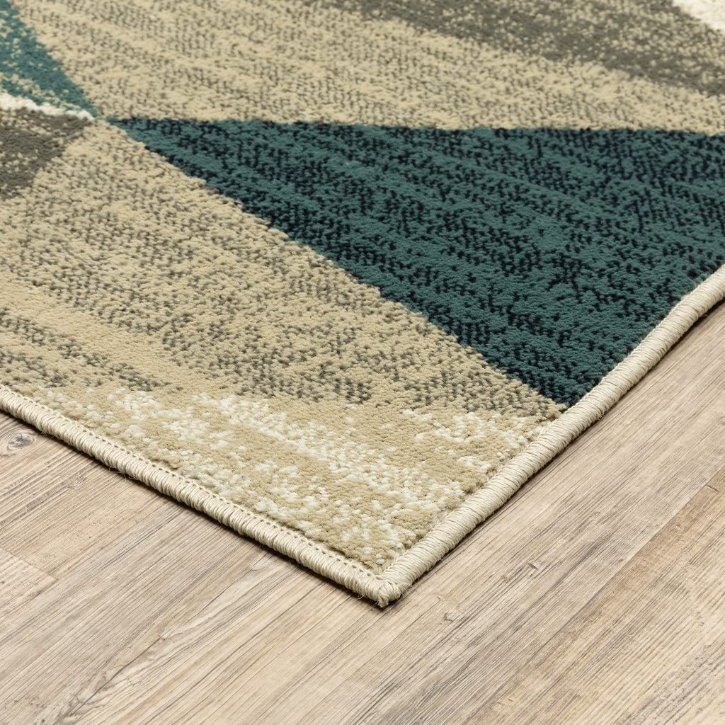 HomeRoots Grey Polypropylene 7’ x 9’ Gray and Teal Geometrics Indoor Area Rug