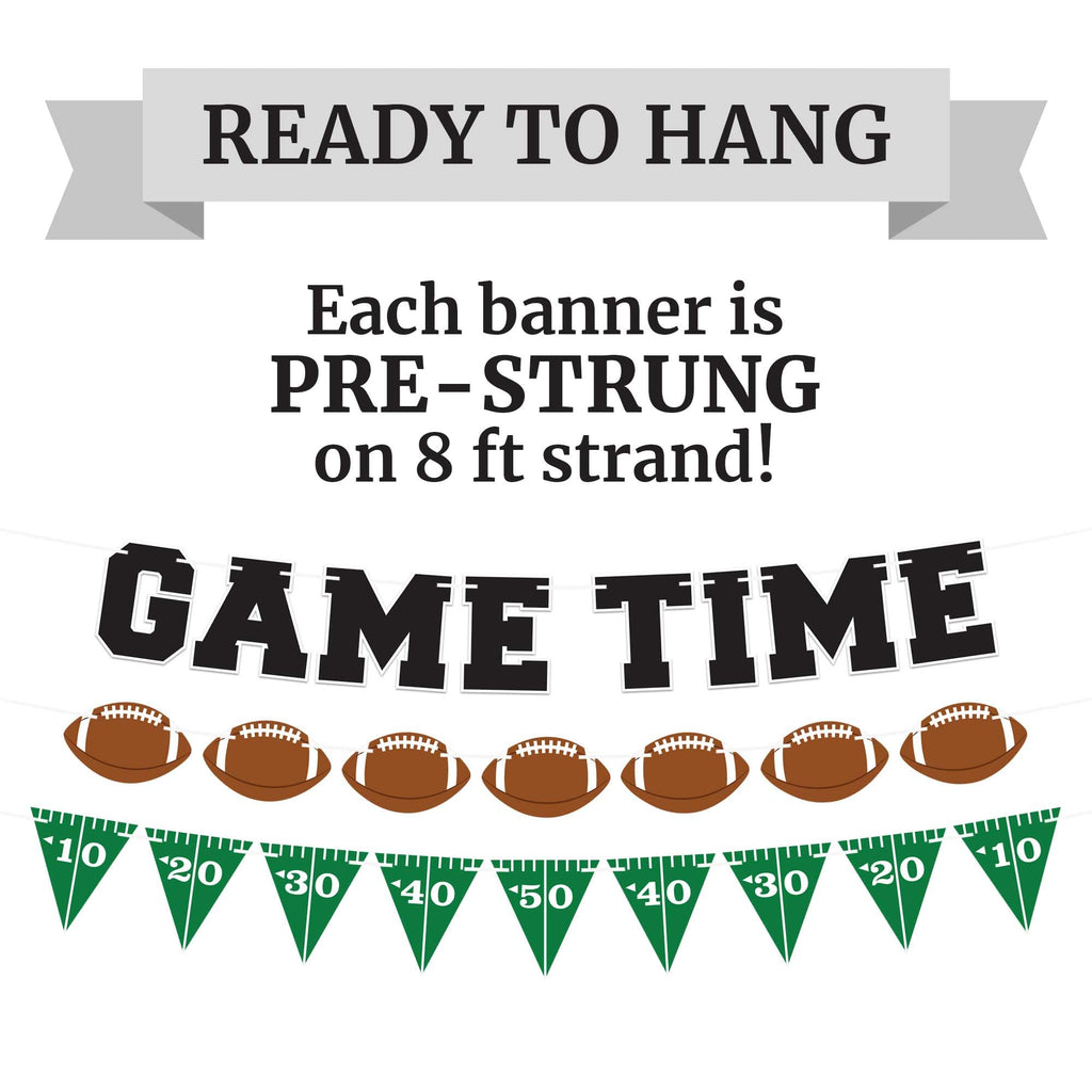 Pre-Strung Game Time Football Banner - No Diy - Football Party Banner - Pre-Strung Garland On 6 Ft Strands - Football Birthday P