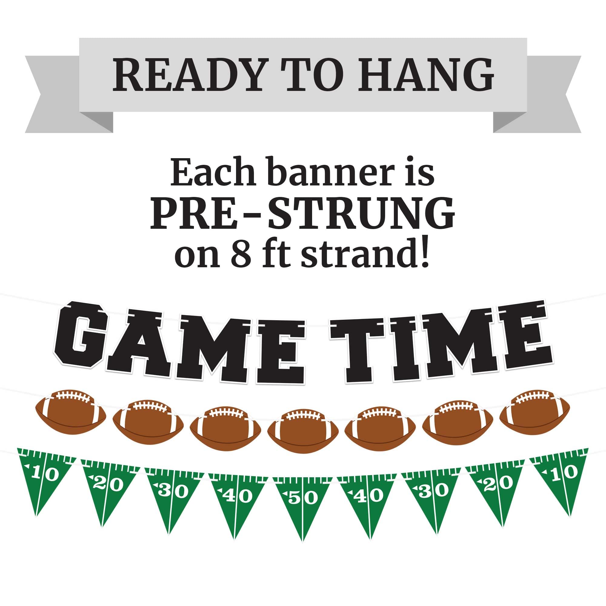 Pre-Strung Game Time Football Banner - No Diy - Football Party Banner - Pre-Strung Garland On 6 Ft Strands - Football Birthday P