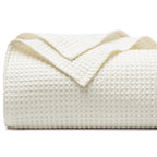 Phf 100% Cotton Waffle Weave Blanket Twin Size 66'X90' - Lightweight Cozy Washed Soft Breathable Throw Blanket - Great Blanket Layer For Couch Bed Sofa - Elegant Aesthetic Home Decoration - Cream