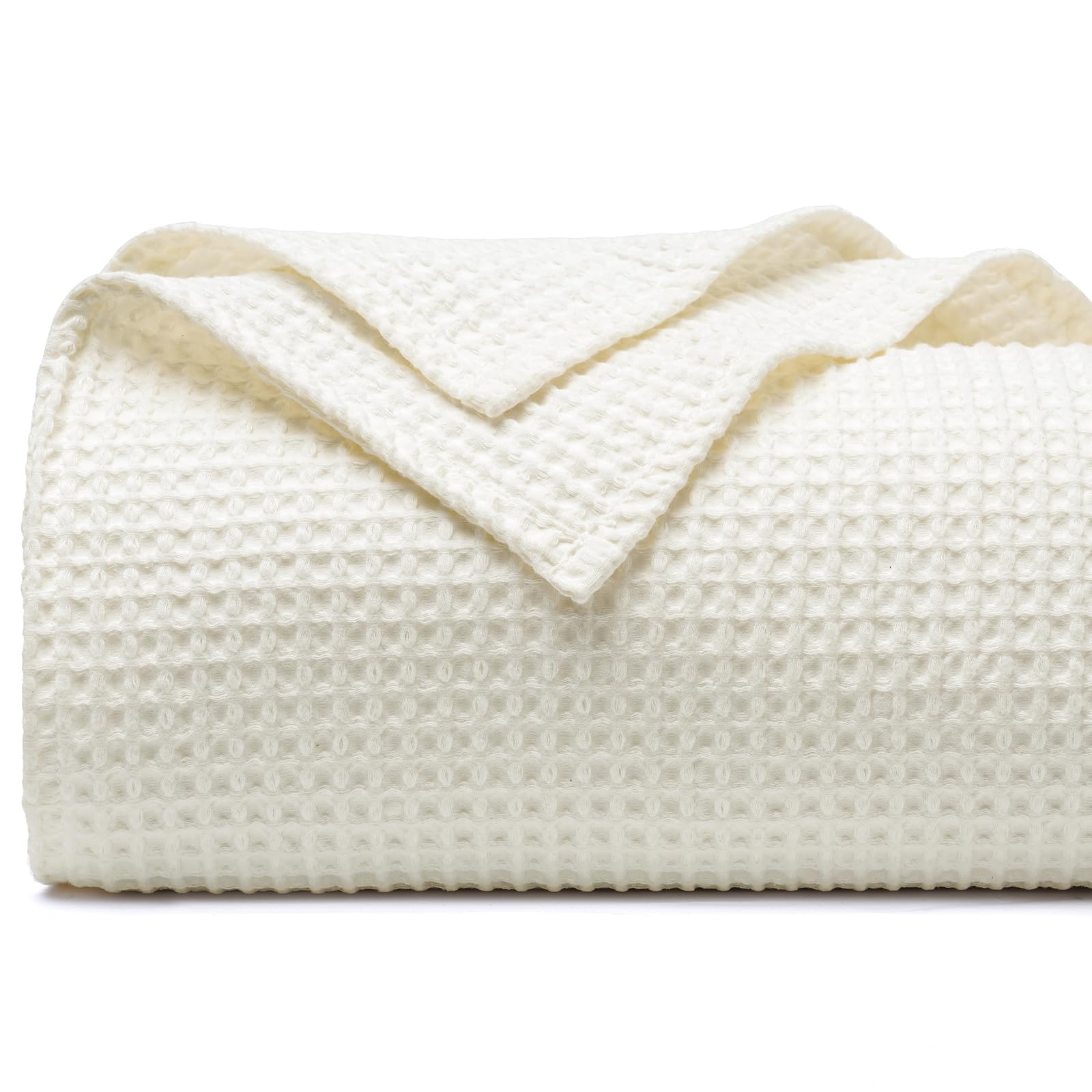 Phf 100% Cotton Waffle Weave Blanket Twin Size 66'X90' - Lightweight Cozy Washed Soft Breathable Throw Blanket - Great Blanket Layer For Couch Bed Sofa - Elegant Aesthetic Home Decoration - Cream