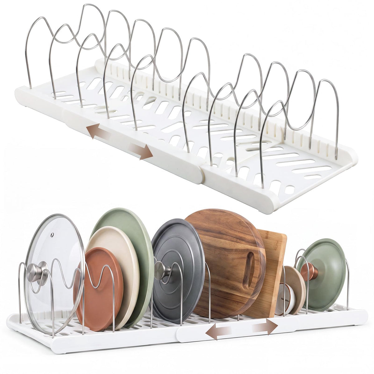 Sieral 2 Pack Expandable Pots and Pans Organizer Under Cabinet,White