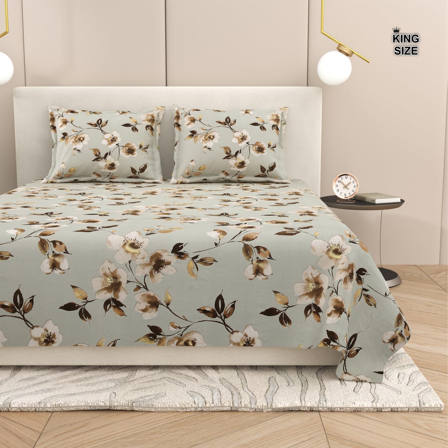 Dream Weaverz220 Tc Cotton Super King Size Floral Printed Flat Bedsheet 275X255 Cms |2 Pillow Covers 46X72Cms|Home Bedroom