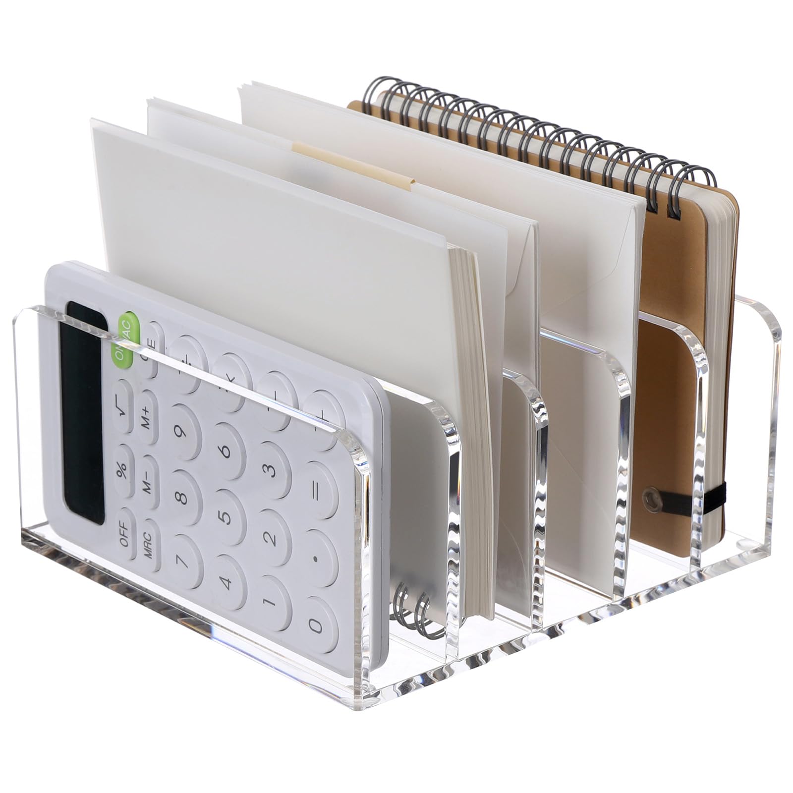Sanrui Clear Desktop File Organizer, 5 Compartments Acrylic Office Document Sorter Mails Storage, Multifunction Letter Folder Ra