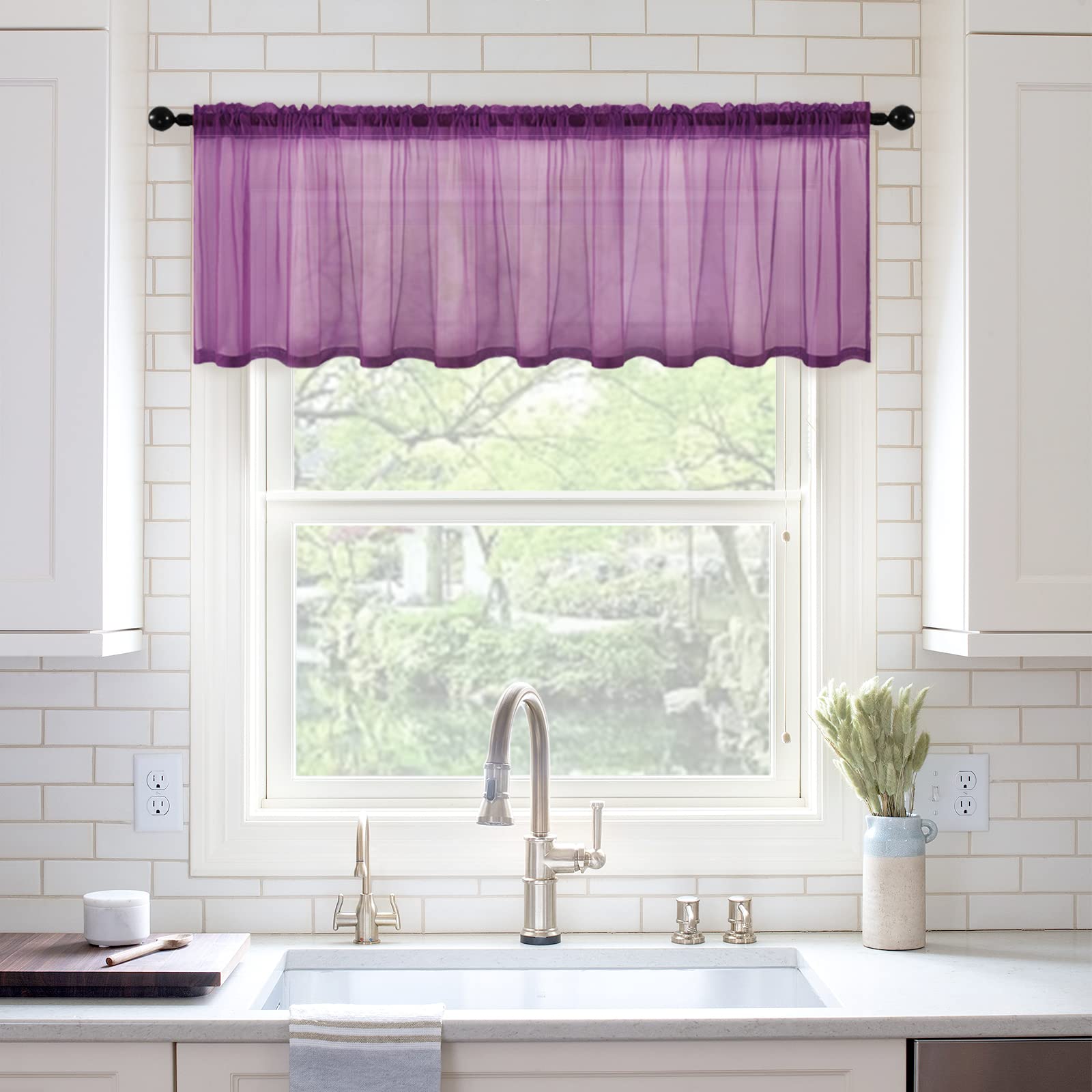 Miulee Window Valance Half Window Sheer Curtains Rod Pocket Semitranslucent Voile Drapes Extra Wide For Small Window Kitchen Caf