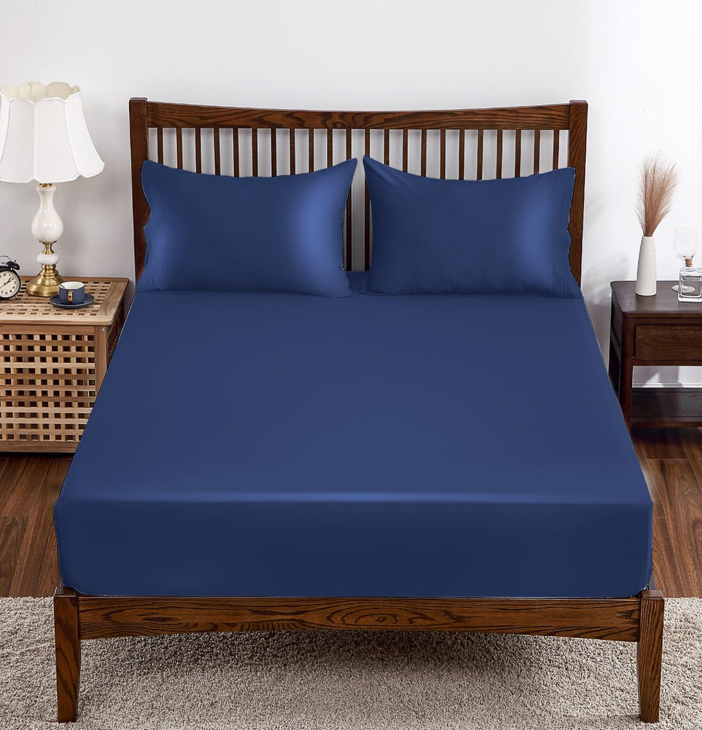 Bamboo Viscose Fitted Sheet 1 Pack King Size Only,400 Thread Count 80''x78'',8-16'' Deep Pocket,Bottom Sheet Colorfast Soft & Si