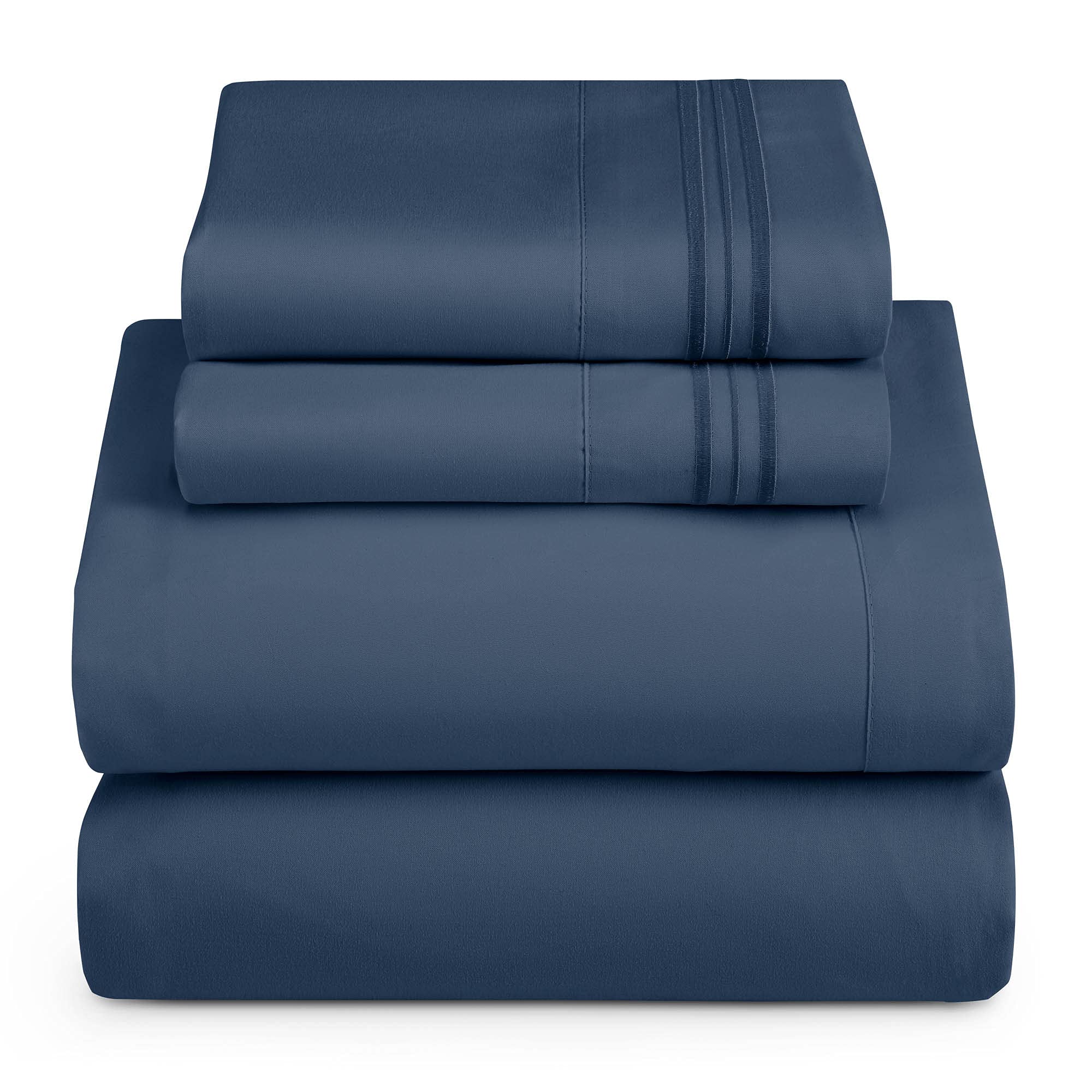 Hearth & Harbor King Size Sheets - 4 Piece Bed Sheet Set, Hotel Luxury Double Brushed Bed Sheets - Extra Soft Bedding Sheets & Pillowcases, King, Navy Blue