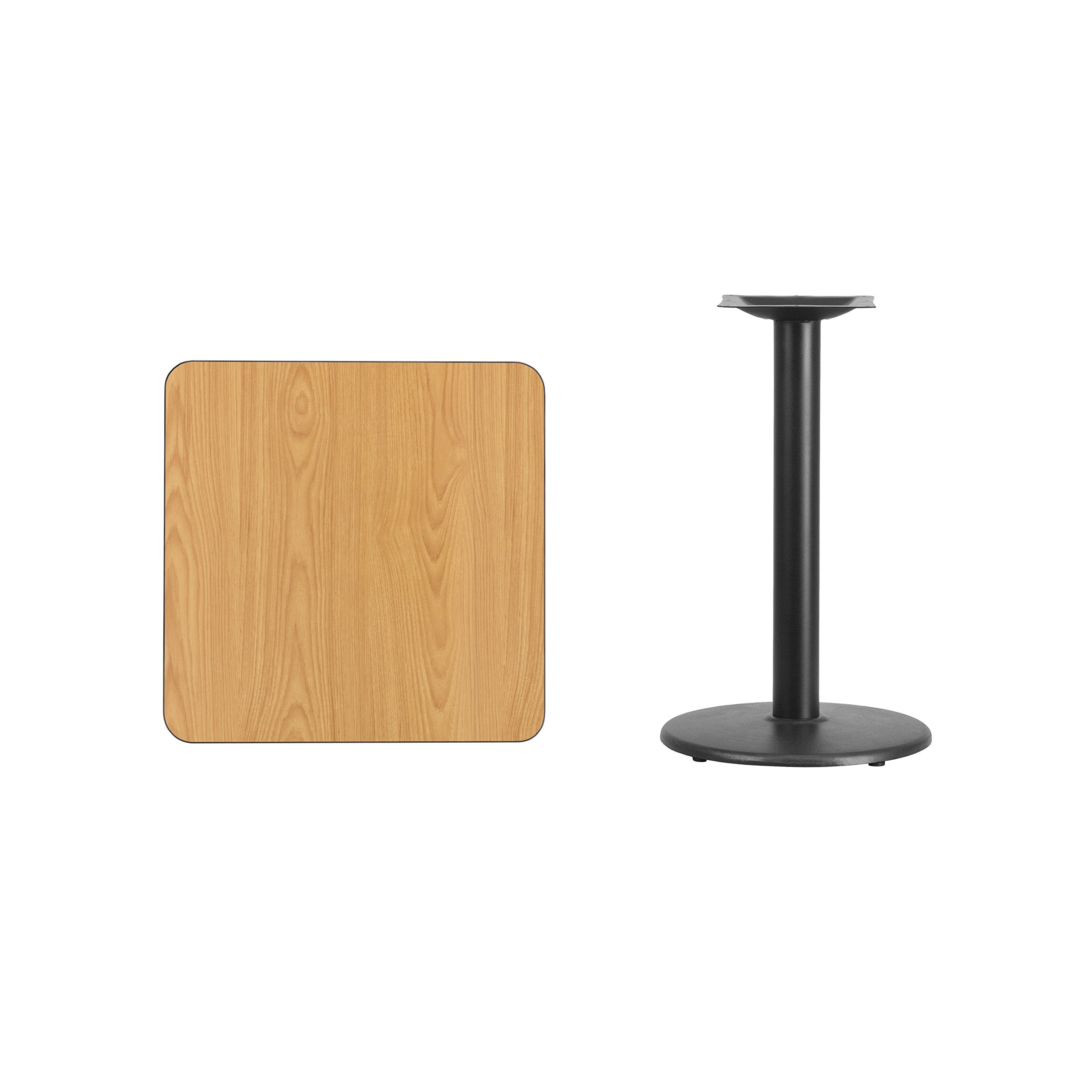 Flash Furniture Graniss 24'' Square Natural Laminate Table Top with 18'' Round Table Height Base
