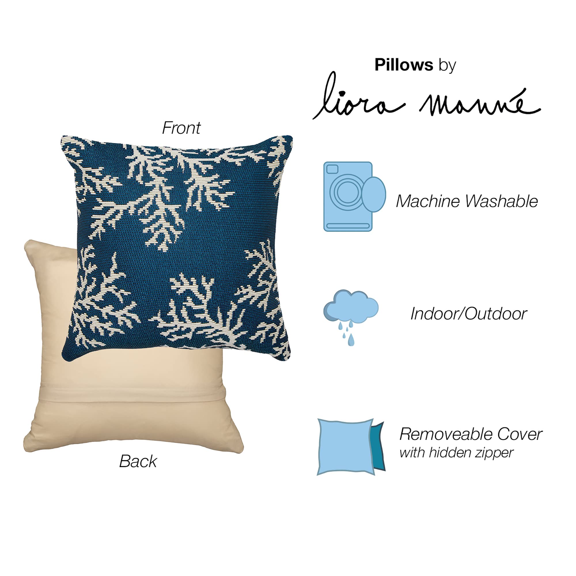 Liora Manne Marina Indoor/Outdoor Power Loomed Easy Care Pillows, 12' X 18', Coral Edge Navy
