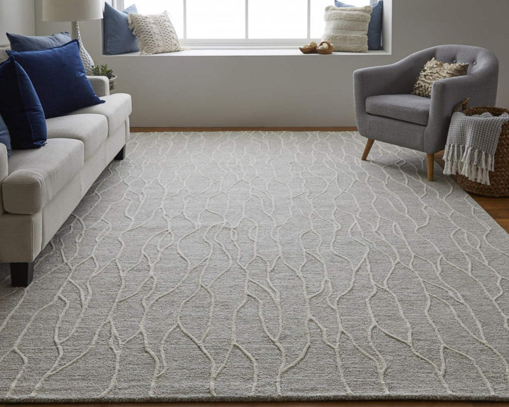 HomeRoots 511852 8 x 11 ft. Taupe & Ivory Wool Abstract Hand Tufted Handmade Stain Resistant Rectangle Area Rug