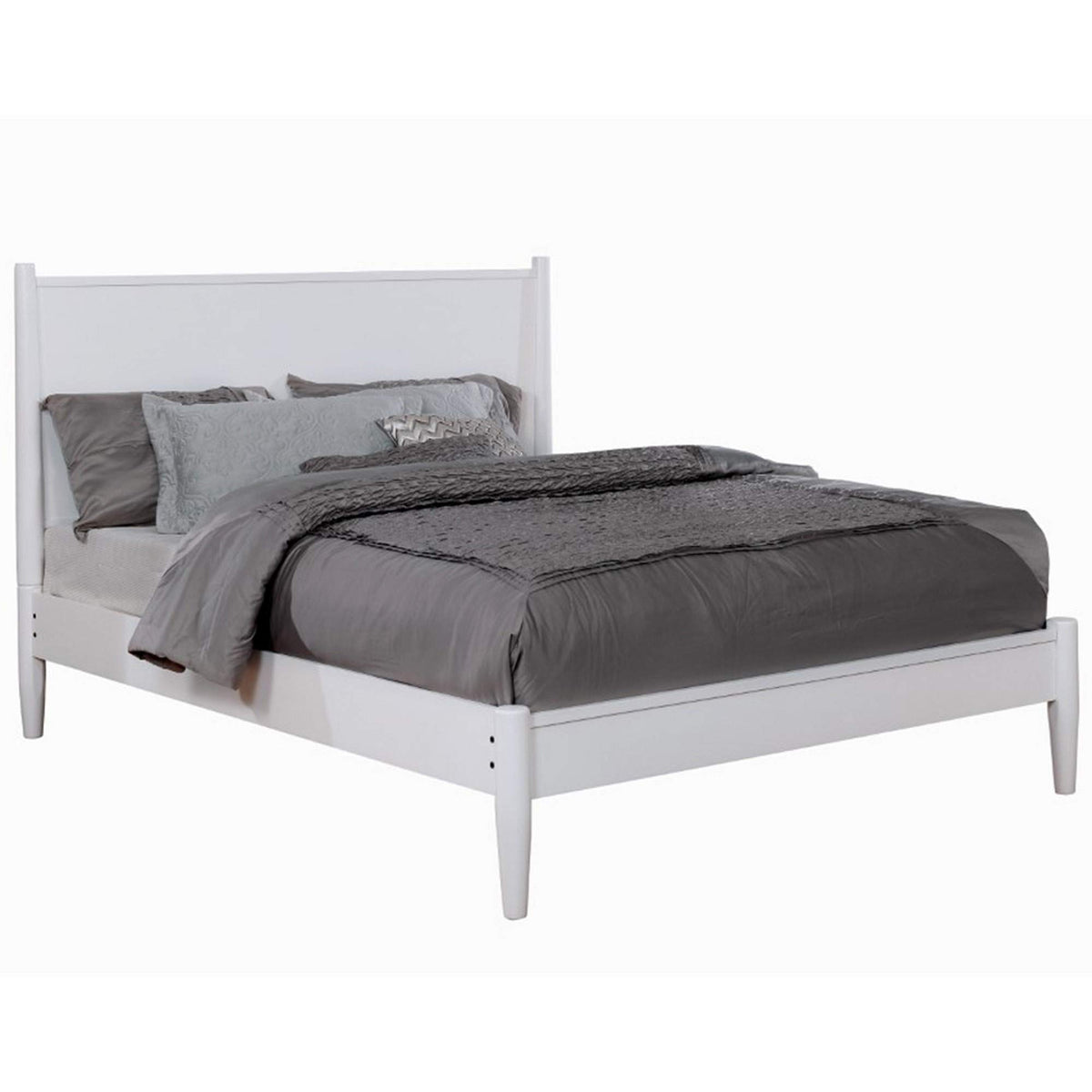 Benjara Wooden Eastern King Size Bed with Panel Headboard, White