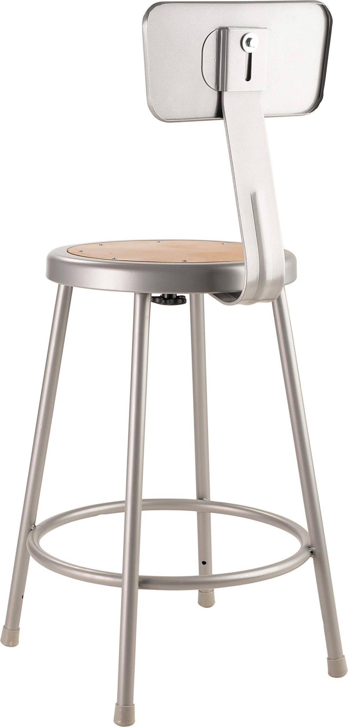 National Public Seating Steel Stool with 24" Hardboard Seat and Backrest, Grey