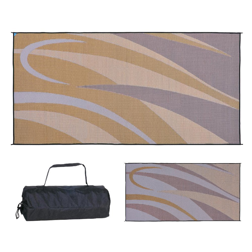 Ming'S Mark Gb7 Stylish Camping Reversible Graphic Patio Mat - 8' X 16', Brown/Gold