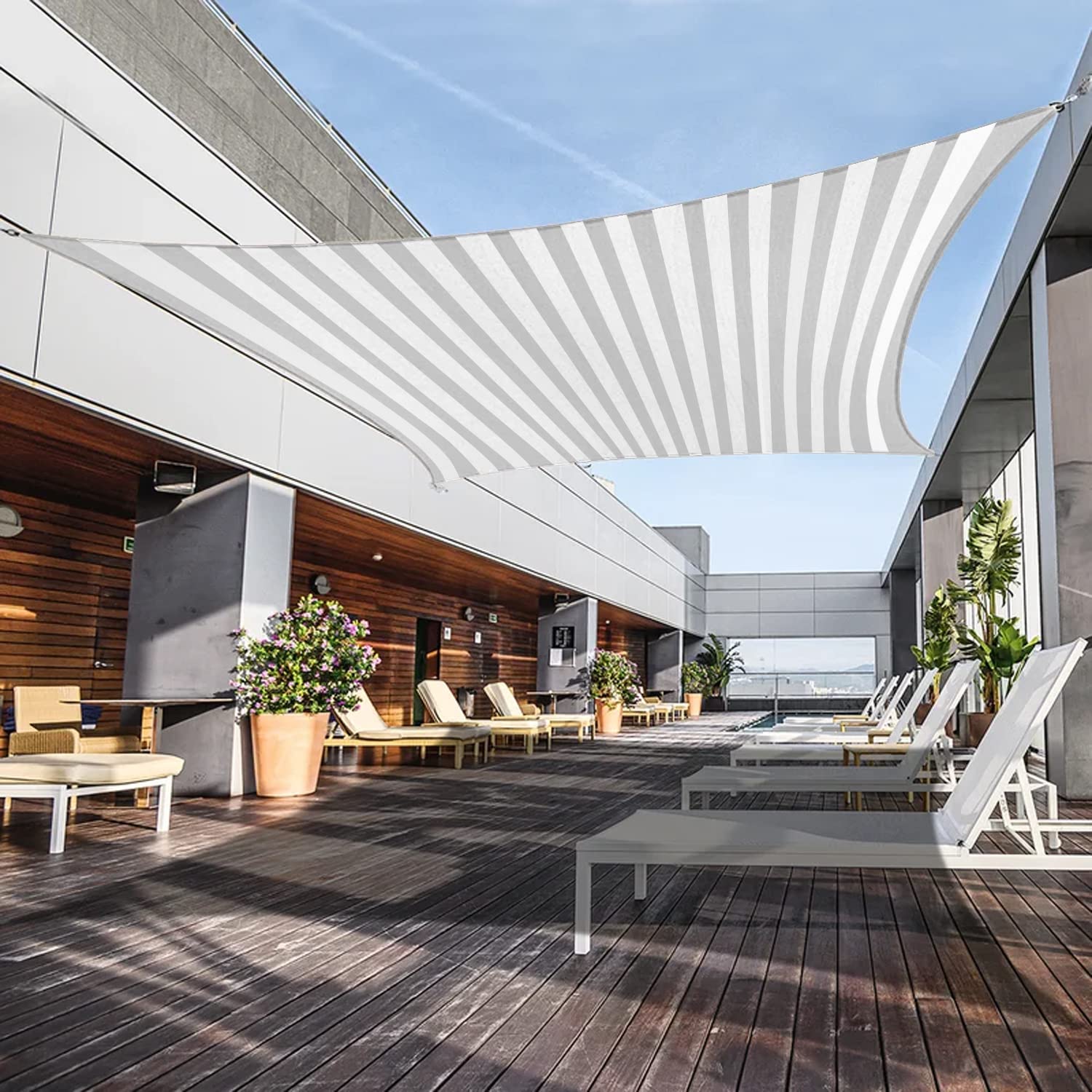Awnpro 3' X 3' Shade Sails 180Gsm Rectangular Shade Sails Sun Rays Blocking Patio Garden Outdoor Facilities Gray White Strip