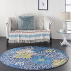 4 Round Blue Tropical Flower Area Rug