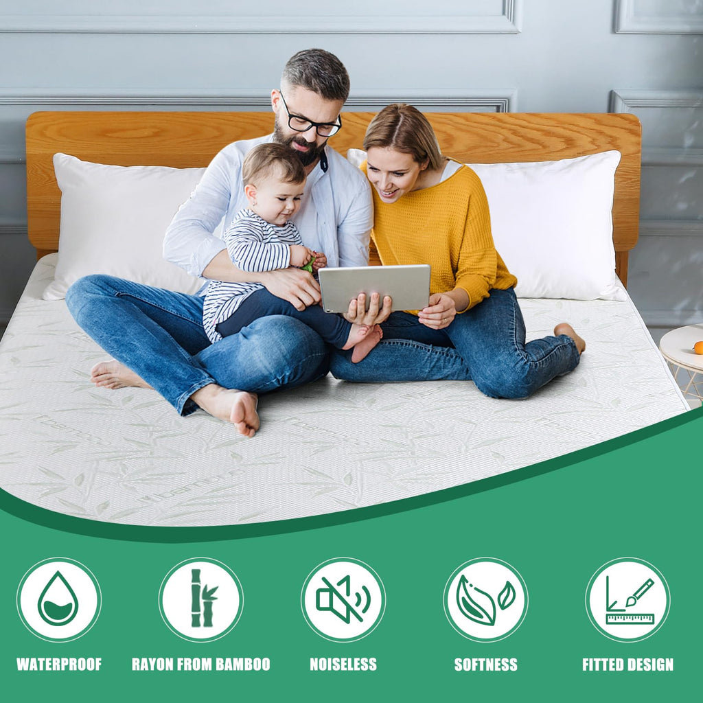 Jamrest Waterproof Mattress Protector Twin Xl Size, Viscose Cooling Breathable Mattress Cover, Fitted Deep Pocket Mattress Pad C