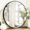 Sunniry Round Mirror 28 inch, Round Black Mirror, Round Bathroom Mirror Metal Frame, Wall Mounted Circle Mirrors for Bathroom, L