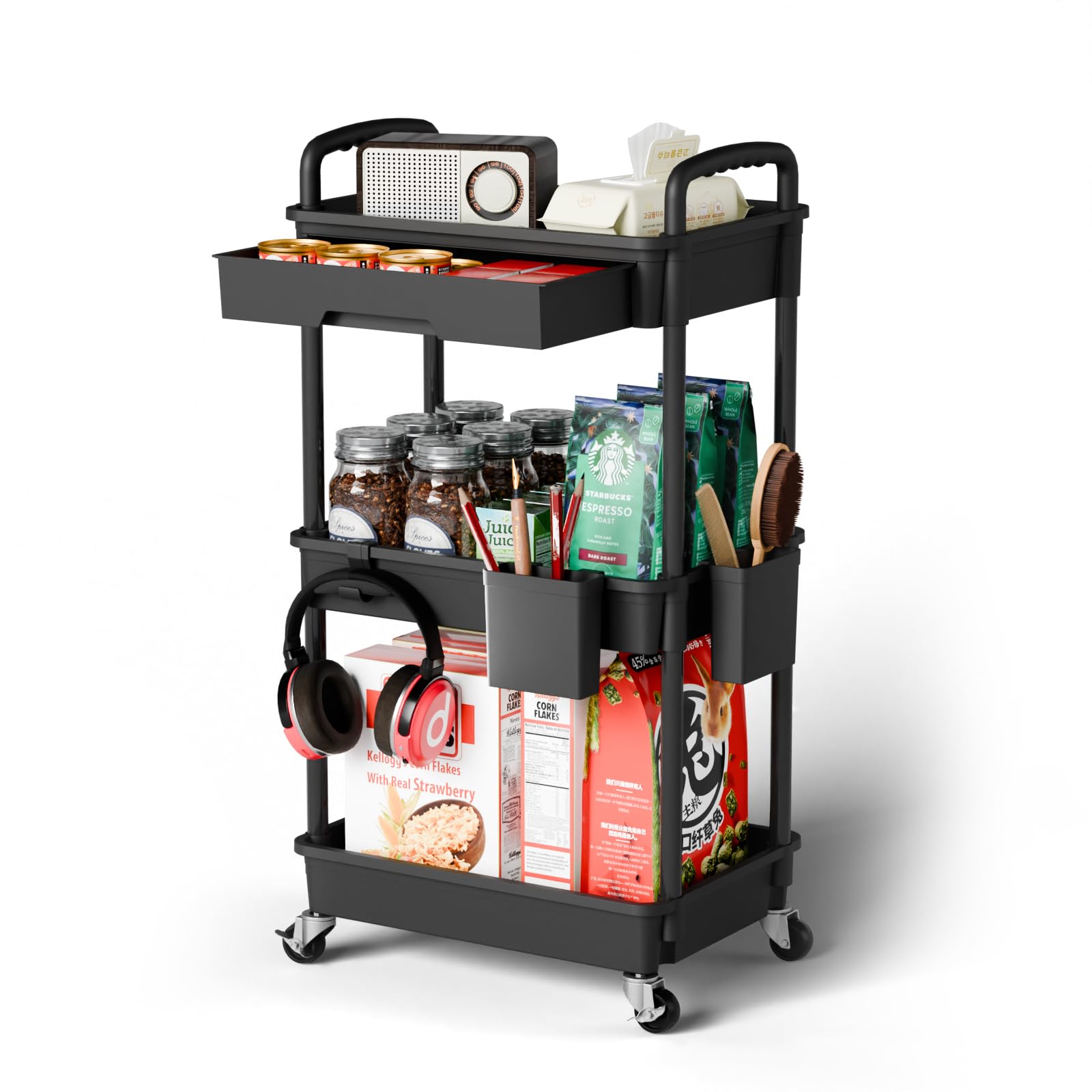 Sorgion 3 Tier Small Rolling Cart Organizer,Laundry Room Bathroom Organizers And Storage Office Shelves Mobile Shelving Unit Kit