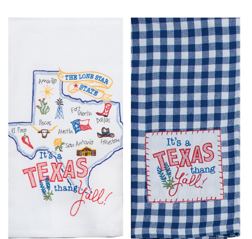 Kay Dee Designs Texas Map Home State & Souvenir Embroidered Dish Towels, Bundle Set of 2 State of Texas Kitchen Towels