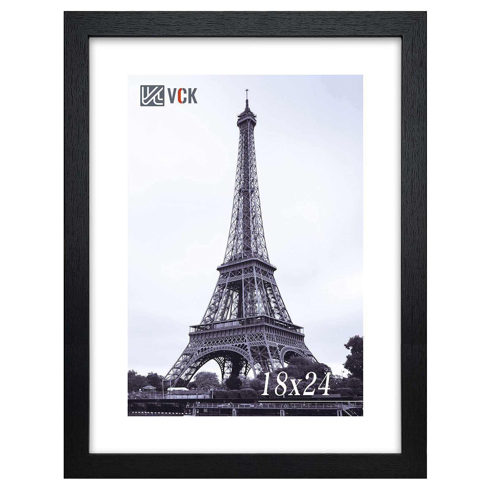 VCK 18x24 Inch Wooden Picture Frame for Posters, Prints, Photos, Pictures, Maps, Certificates, and Artwork Black