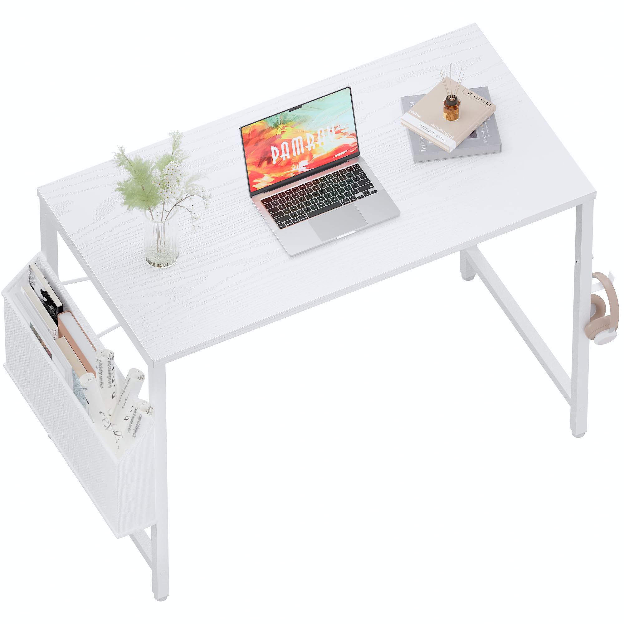 Pamray 32 Inch Computer Desk Small Spaces Desk with Storage Bag for Bedroom Writing and Home Office Work Small Study Desk Table 