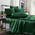 TREELY 4 Piece Satin Sheets Twin Size Silky Smooth Blackish Green Satin Sheet Set with Deep Pocket, Satin Fitted Sheet, Flat She