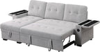 84W Gray Woven Fabric Reversible Sleeper Sectional Sofa
