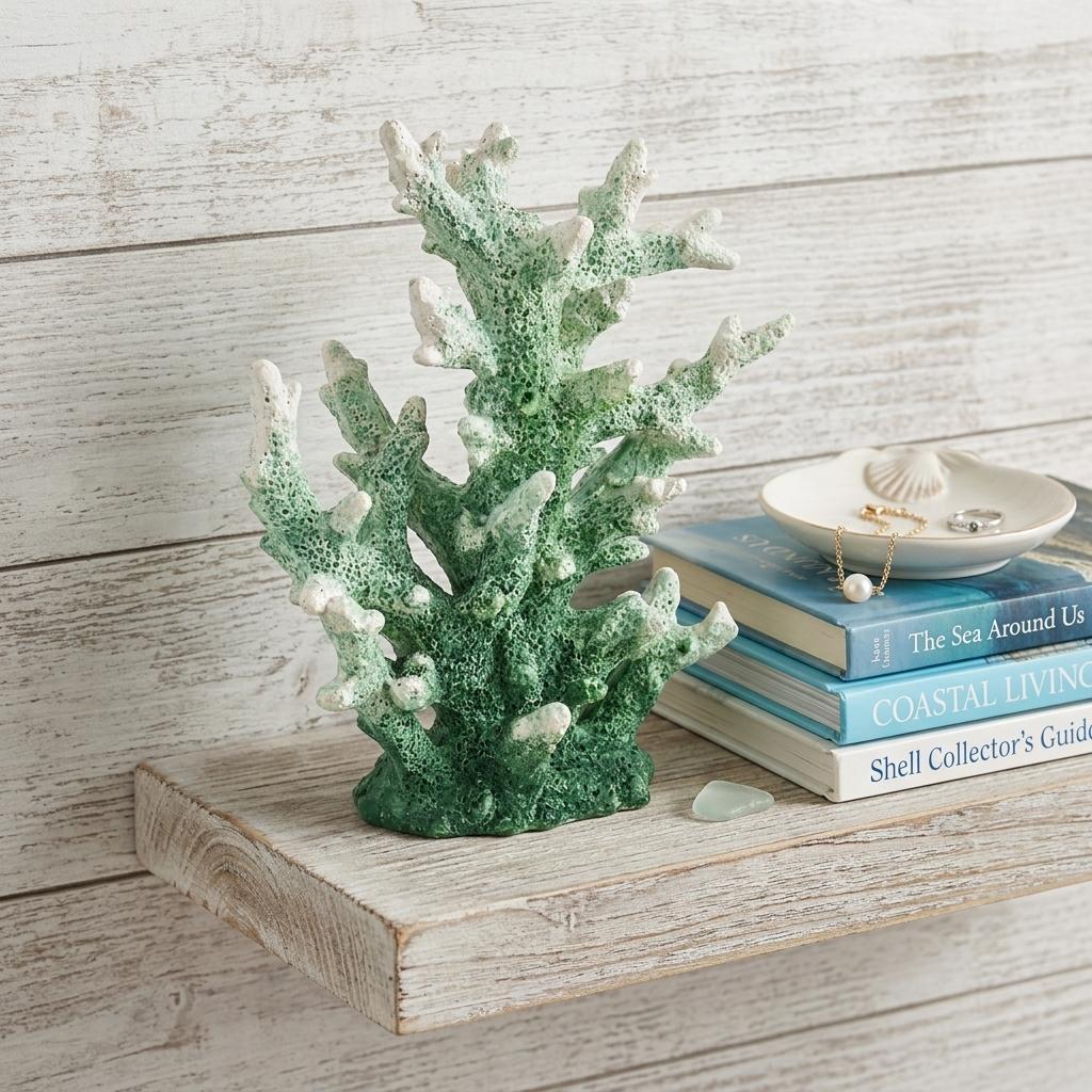 9 Green Resin Hand Painted Coral Tabletop Sculpture
