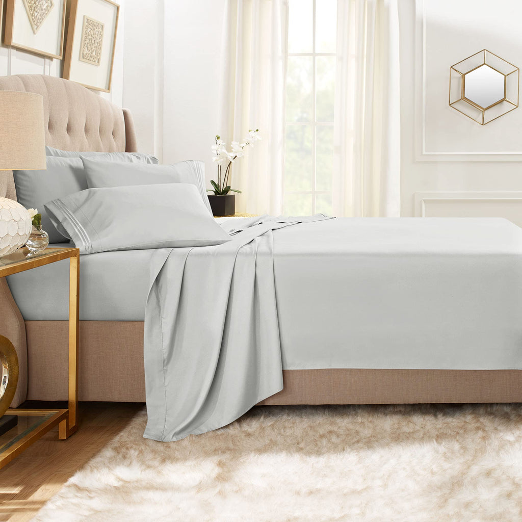 Clara Clark Bed Sheets, Premier 1800 Series Bed Sheet Set With Extra Set Pillowcases, Deep Pocket Fitted Sheet, Luxury Soft Bedding Sheets & Pillowcases, Queen, Silver