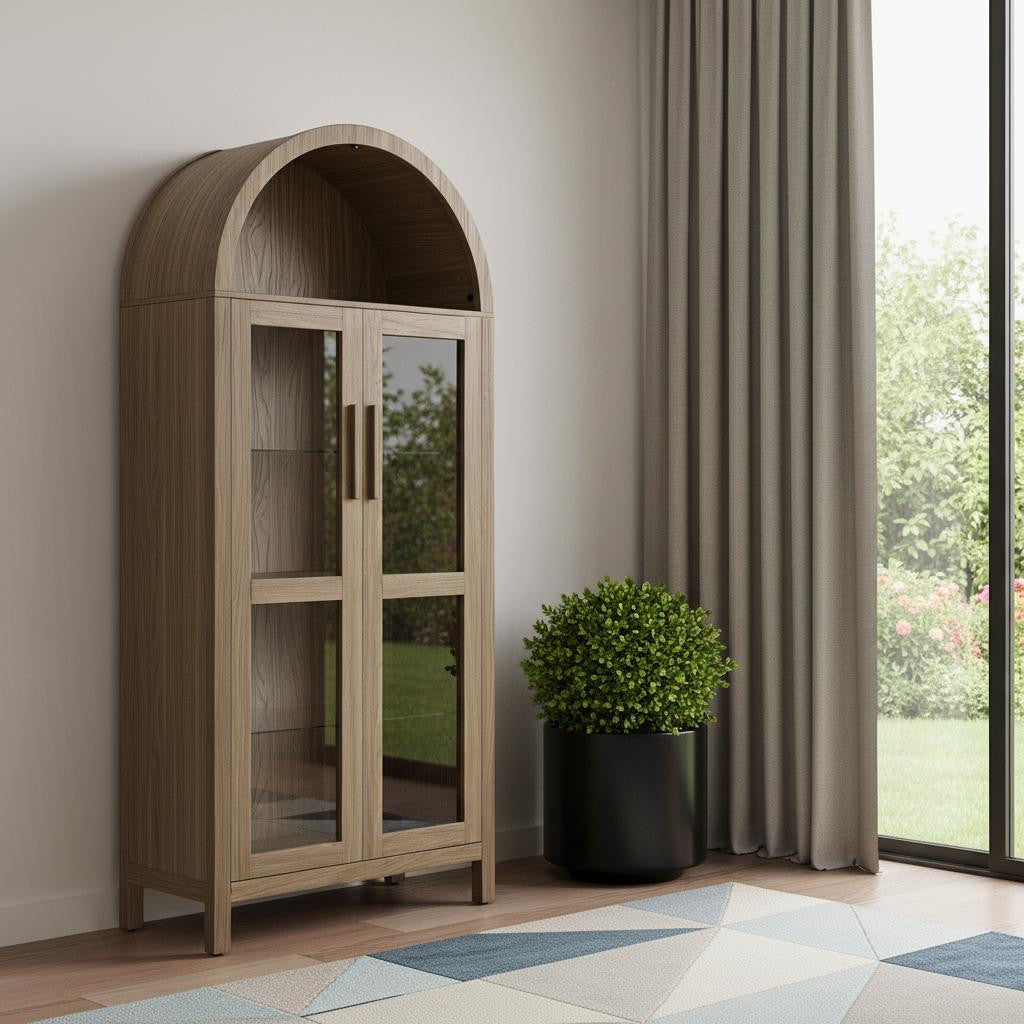 67 Brown Wood Oval Accent Cabinet With Two Doors