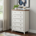 32 Beige And Brown Wood Five Drawer Dresser