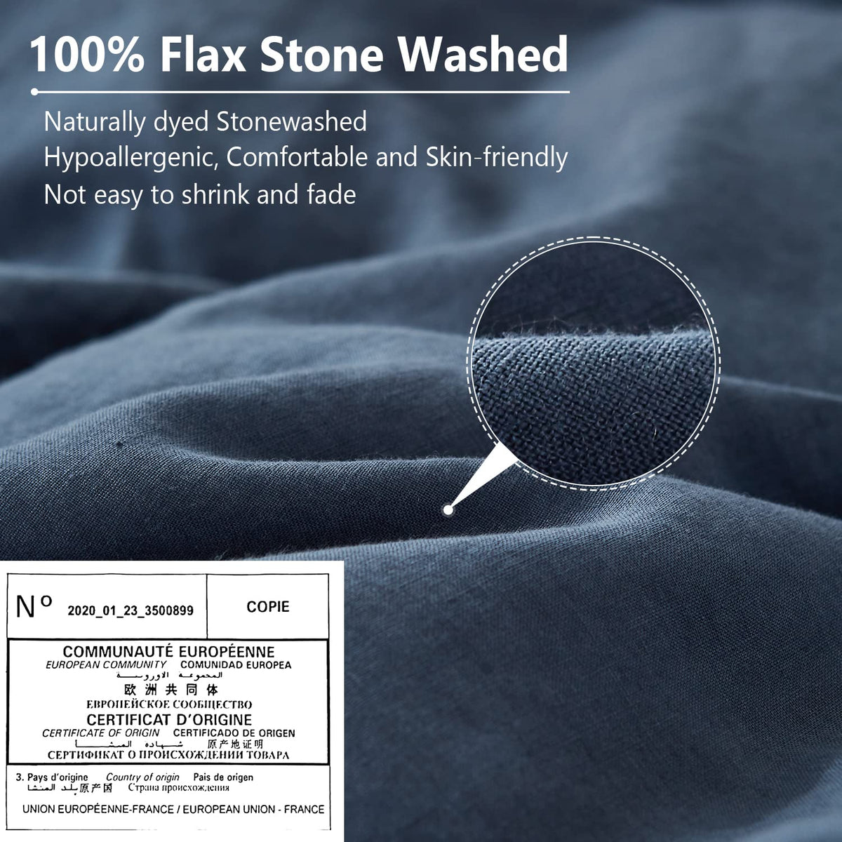 Simple&Opulence 100% Belgian Linen Pillow Shams -Set Of 2, Standard Size - Basic Style Breathable Pure Linen Suitable For Home - Soft And Durable With Envelope Closure (20''X 26'', Classic Blue)
