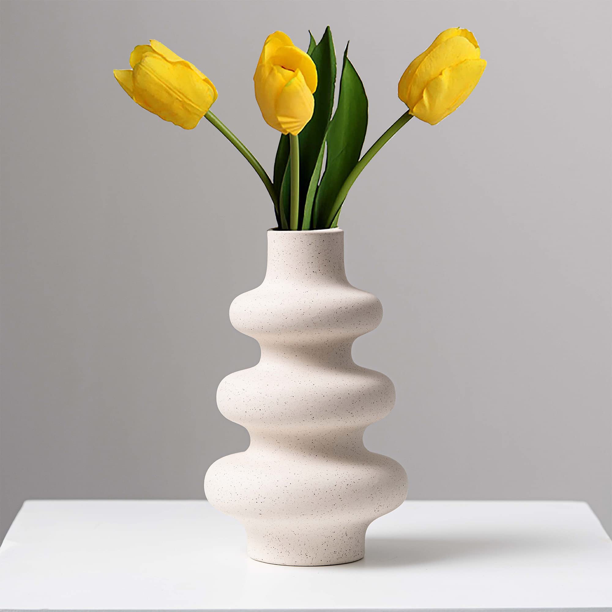 Steviieden Ceramic Modern Dried Flower Vase, Off White Round Pampas Vase, Boho Home Decor for Centerpiece Wedding Dinner Table P