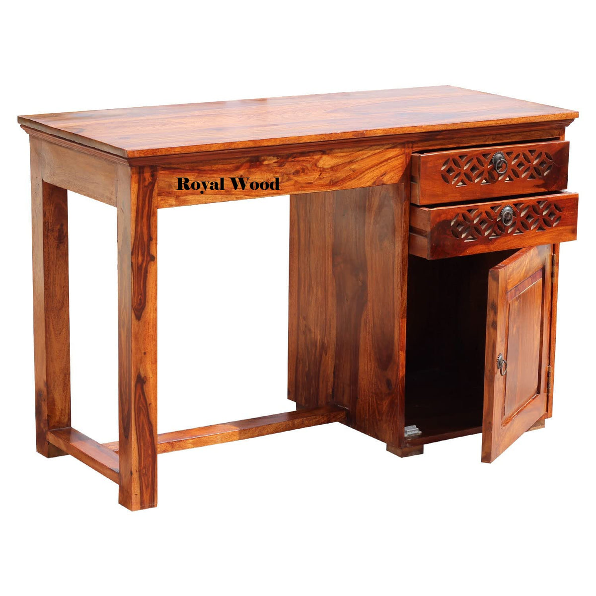 Royal Wood Sheesham Wood Study Table/Office Desk 2 Drawer & 1 Computer Cabinet Box Wooden Furniture Computer Table, Wood Table,