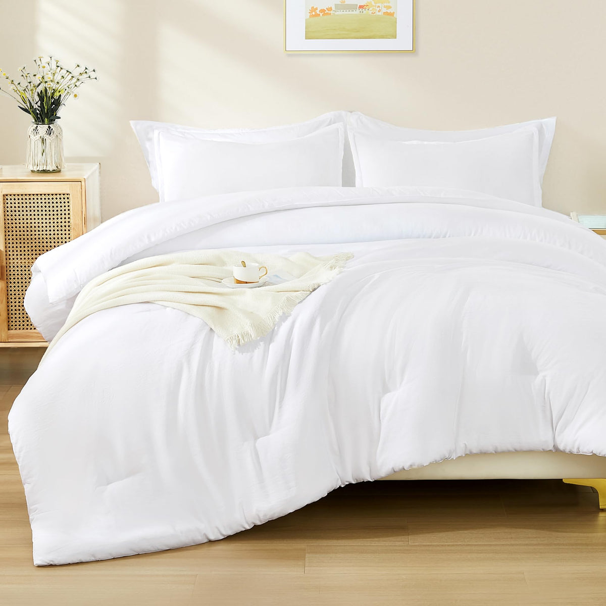 Andency White Comforter King Size - 7 Pieces Bed In A Bag King Bedding Comforter Sets, Summer Solid Soft Lightweight Comforter W