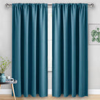 Jiuzhen Blackout Curtains For Bedroom - Thermal Insulated Room Darkening Rod Pocket Curtains For Living Room, Set Of 2 Panels With Tiebacks, 60 X 96 Inch Length, Stone Blue