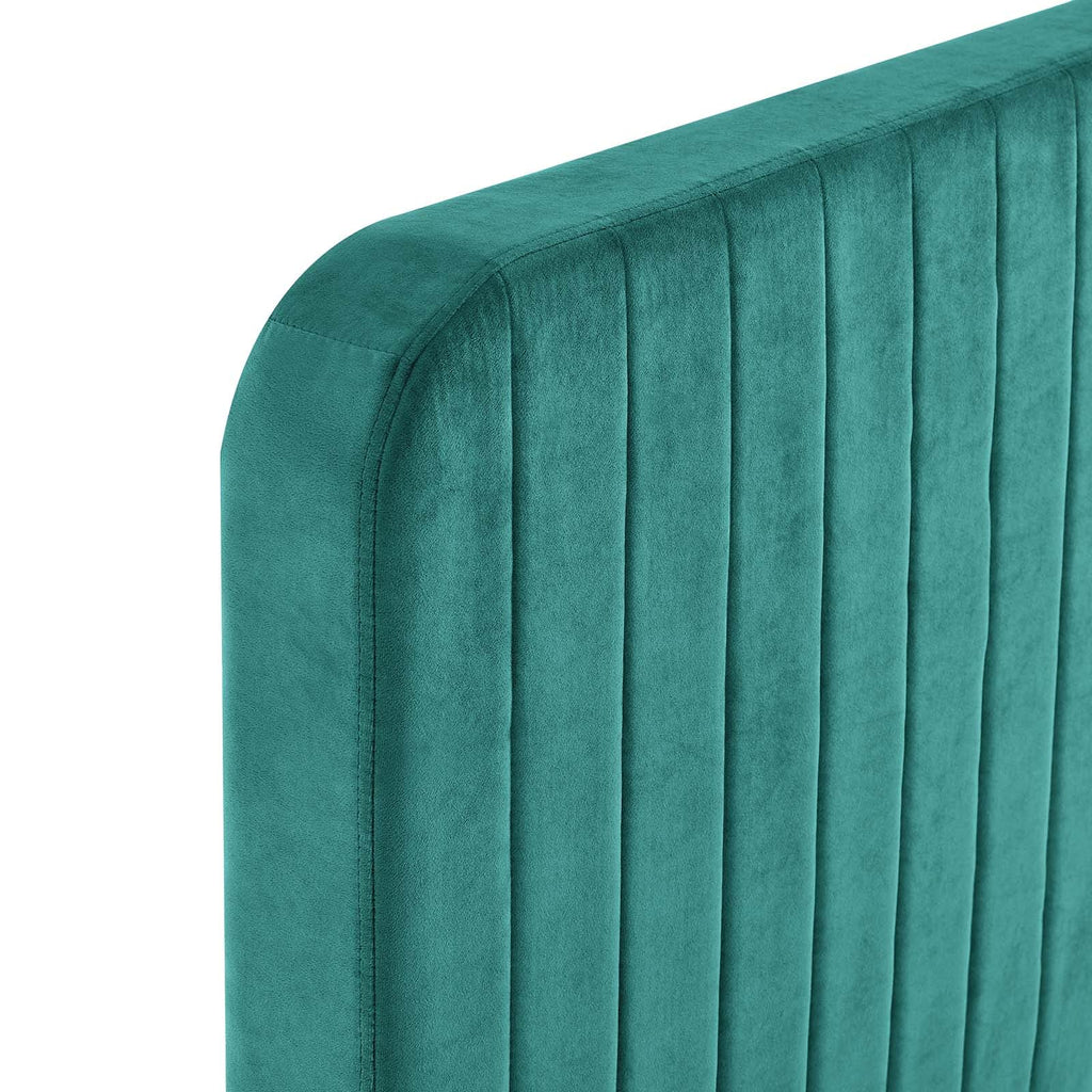Modway Celine Channel Tufted Performance Velvet Full Platform Bed in Teal