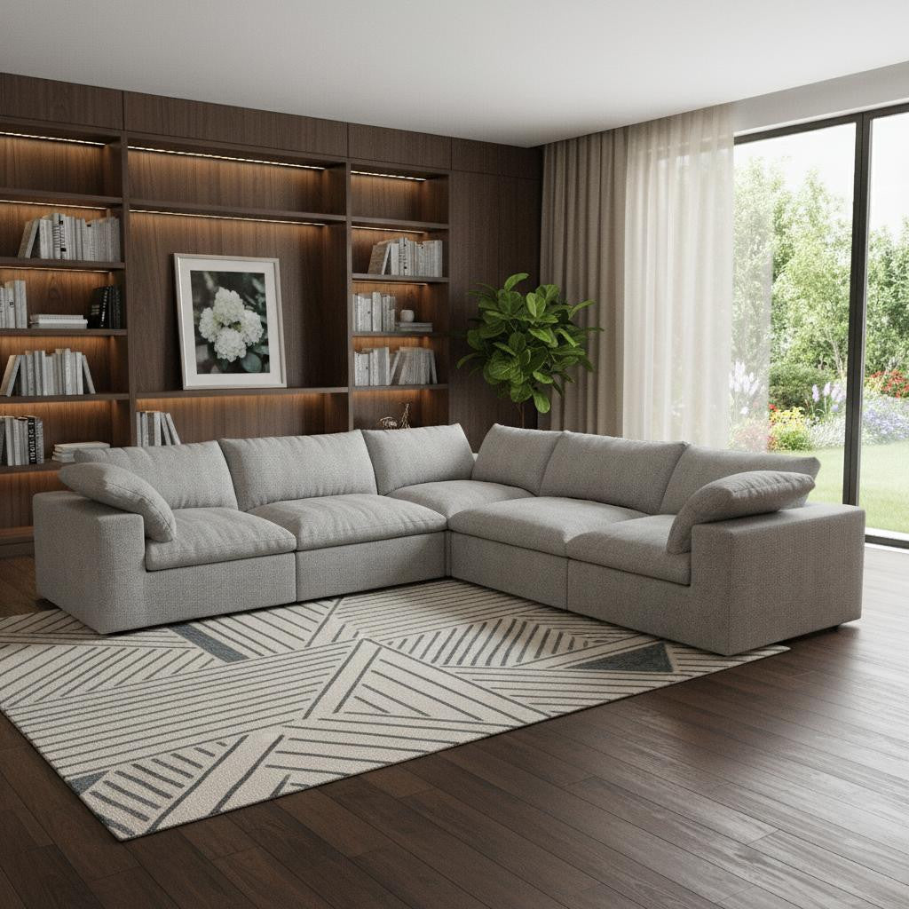 Light Gray Linen Blend Modular L Shaped Five Piece Corner Sectional